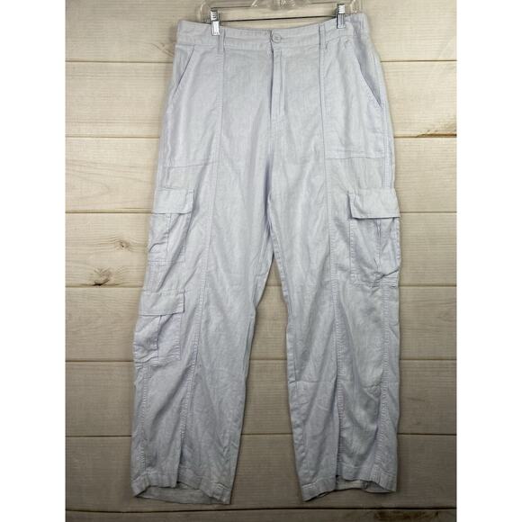 Aeropostale Womens Cargo Pants Sz L Baby Blue Linen Blend High Rise Straight Leg - Picture 1 of 11